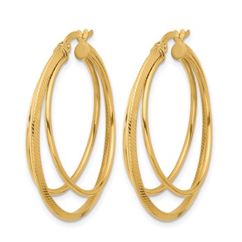 Leslie's 14K Polished and Textured Triple Row Hoop Earrings — alternate view