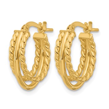 Leslie's 14K Polished and Textured 3-Row J-Hoop Post Earrings — alternate view