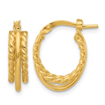 Leslie's 14K Polished and Textured 3-Row J-Hoop Post Earrings