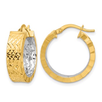 Leslie's 14K w/Rhodium Polished and D/C Hoop In/Out Hoop Earrings
