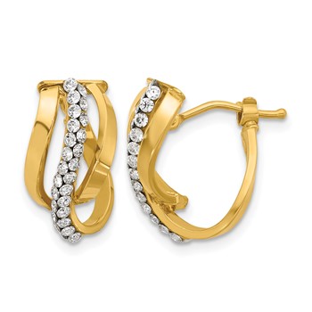 Leslie's 14K Polished with Crystals Fancy Wave Hoop Earrings