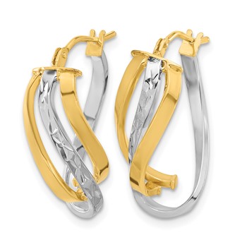 Leslie's 14K w/White Rhodium Polished and D/C Fancy Hoop Earrings — alternate view