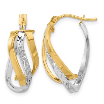 Leslie's 14K w/White Rhodium Polished and D/C Fancy Hoop Earrings