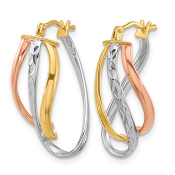 Leslie's 14K with White Rhodium and Rose Gold Plating Polished and Diamond-cut Fancy Hoop Earrings — alternate view