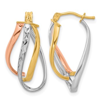 Leslie's 14K with White Rhodium and Rose Gold Plating Polished and Diamond-cut Fancy Hoop Earrings