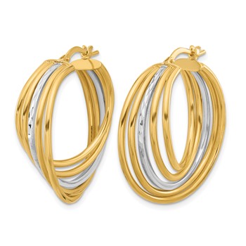 Leslie's 14K w/White Rhodium Polished and D/C Fancy Hoop Earrings — alternate view