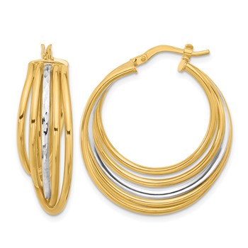 Leslie's 14K w/White Rhodium Polished and D/C Fancy Hoop Earrings