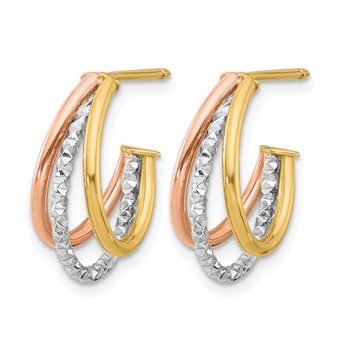 Leslie's 14K with White Rhodium and Rose Gold Plating Textured 3 Row Post J-Hoop Earrings — alternate view
