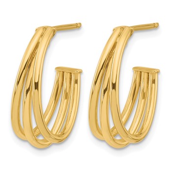 Leslie's 14K Polished 3-Row J-Hoop Post Earrings — alternate view