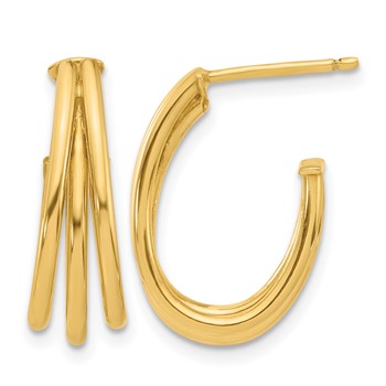 Leslie's 14K Polished 3-Row J-Hoop Post Earrings