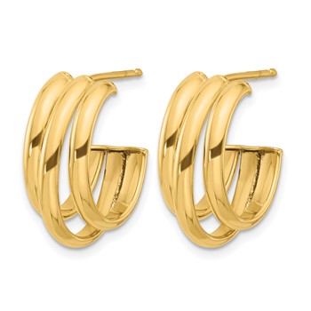 Leslie's 14K Polished 3-Row J-Hoop Post Earrings — alternate view