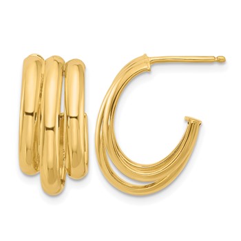 Leslie's 14K Polished 3-Row J-Hoop Post Earrings