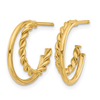 Leslie's 14K Polished and Textured 2-Row J-Hoop Post Earrings — alternate view