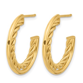 Leslie's 14K Polished and Textured  J-Hoop Post Earrings — alternate view