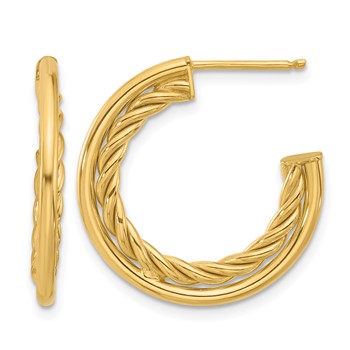 Leslie's 14K Polished and Textured  J-Hoop Post Earrings