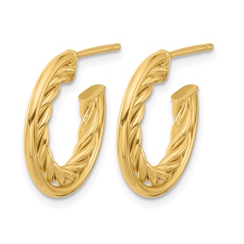 Leslie's 14K Polished and Textured  J-Hoop Post Earrings — alternate view