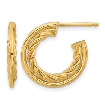 Leslie's 14K Polished and Textured  J-Hoop Post Earrings