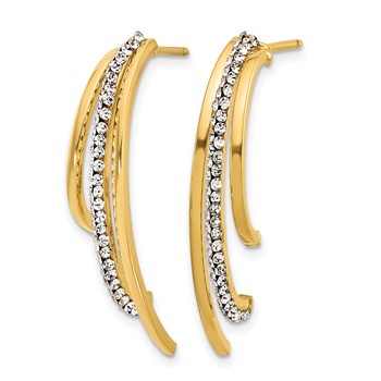 Leslie's 14K Polished with Crystals 3-Row Drop Post Earrings — alternate view