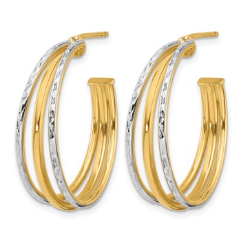 Leslie's 14K w/White Rhodium and D/C 3-Row Round J-Hoop Post Earrings — alternate view