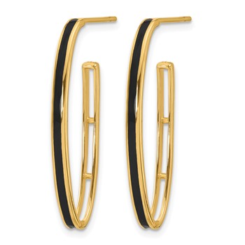 Leslie's 14K Polished with Black Enamel Oval J-hoop Post Earrings — alternate view