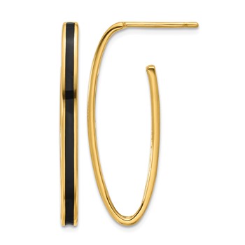Leslie's 14K Polished with Black Enamel Oval J-hoop Post Earrings
