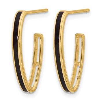 Leslie's 14K Polished with Black Enamel Oval J-hoop Post Earrings — alternate view