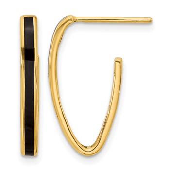 Leslie's 14K Polished with Black Enamel Oval J-hoop Post Earrings