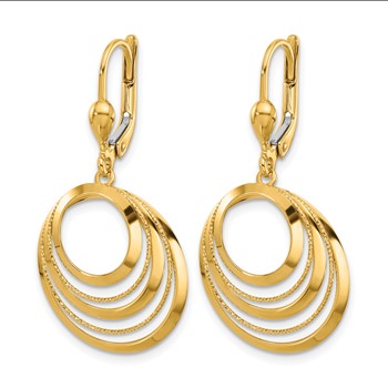 Leslie's 14K Polished and Diamond-cut Circles Dangle Leverback Earrings — alternate view