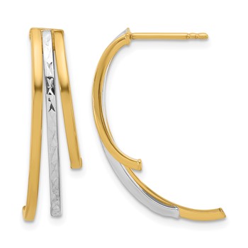 Leslie's 14K w/Rhodium Polished and D/C 3-Row Drop Post Earrings