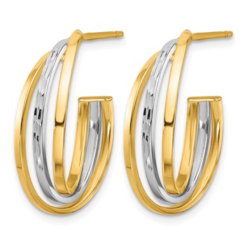 Leslie's 14K W/Wht Rhodium Polished / Diamond-cut J-Hoop Post Earrings — alternate view