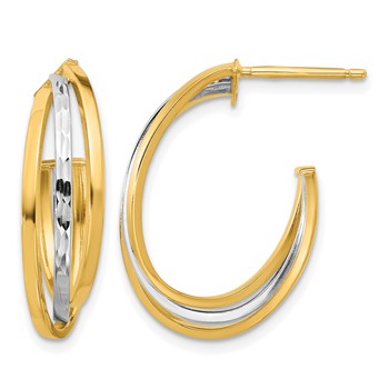 Leslie's 14K W/Wht Rhodium Polished / Diamond-cut J-Hoop Post Earrings