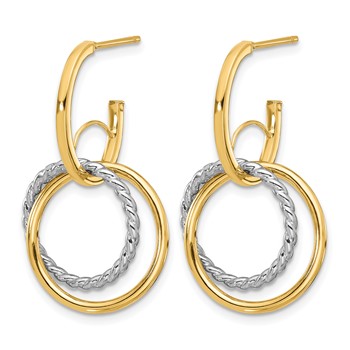 Leslie's 14K w/Rhodium Polished/Twisted Circles J-Hoop Post Earrings — alternate view