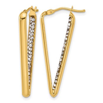 Leslie's 14K Polished with Crystal Triangle Hoop Earrings