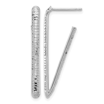 Leslie's 14K w/Wht RH-plat Polished/Dia-cut Triangle J-Hoop Earrings