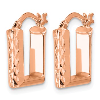 Leslie's 14K w/Rose RH-plat Polished/Dia-cut Square Hoop Earrings — alternate view