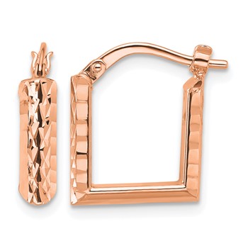 Leslie's 14K w/Rose RH-plat Polished/Dia-cut Square Hoop Earrings