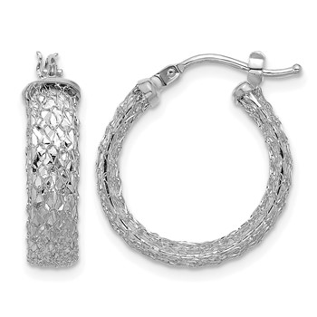 Leslie's 14K w/Wht RH-plating Polish/Texture/Dia-cut Hoop Earrings
