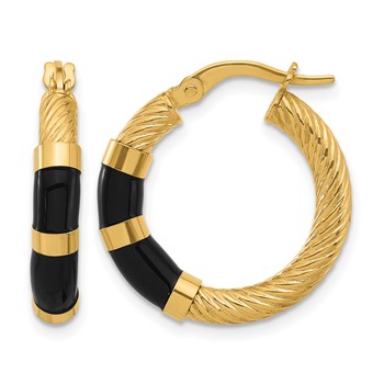 Leslie's 14K with Enamel Polished and Grooved Hoop Earrings
