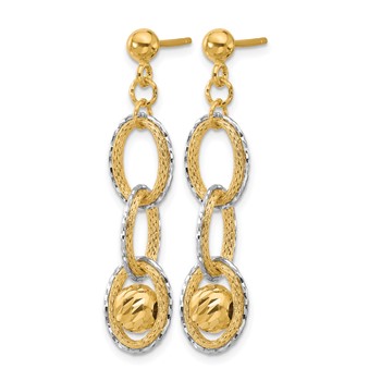 Leslie's 14K Two-tone Polished and Diamond-cut Dangle Post Earrings — alternate view