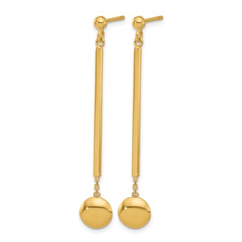 Leslie's 14K Polished Bar with Bead Dangle Post Earrings — alternate view