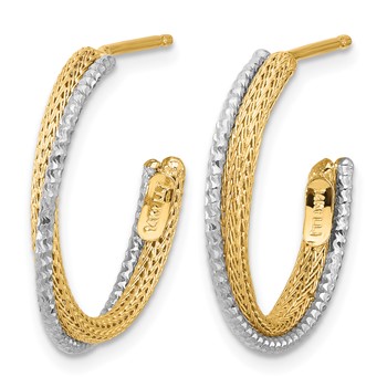 Leslie's 14K w/Rhodium Polished/Textured/Dia-cut J-Hoop Earrings — alternate view