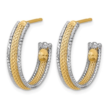 Leslie's 14K w/Rhodium Polished/Textured/Dia-cut J-Hoop Earrings — alternate view