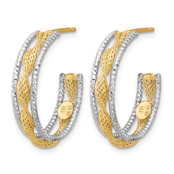 Leslie's 14K w/Rhodium Polished/Textured/Dia-cut Twist J-Hoop Earrings — alternate view