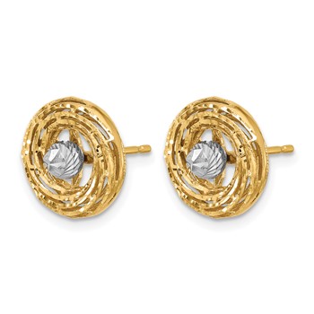 Leslie's 14K Two-tone Polished/Textured/Dia-cut Post Earrings — alternate view
