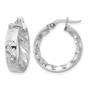 Leslie's 14k w/ White Rhodium Plating Polished and D/C Hoop Earrings