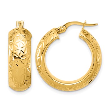 Leslie's 14k Polished and D/C Half Round Circle Hoop Earrings