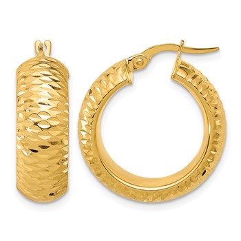 Leslie's 14k Polished and D/C Half Round Circle Hoop Earrings