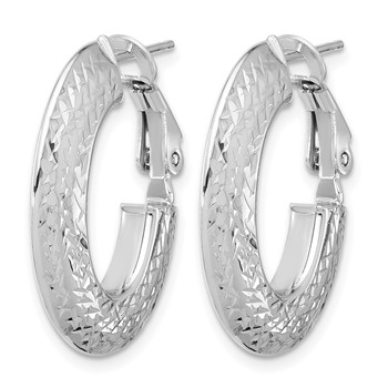Leslie's 14k with White Rhodium Plating Polished and Diamond-cut Omega Back Hoop Earrings — alternate view