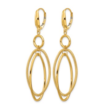 Leslie's 14k Polished and Textured Oval Dangle Leverback Earrings — alternate view