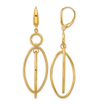 Leslie's 14k Polished and Textured Oval Dangle Leverback Earrings